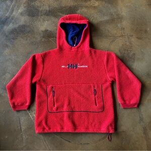 VTG 90s Helly Hansen Red Oversized Baggy Fleece Anorak Hooded Boxy Pullover